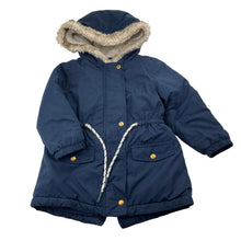 Load image into Gallery viewer, Unisex Target, navy zip fleece lined hooded jacket, faux fur trim, GUC, size 3,  