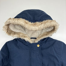 Load image into Gallery viewer, Unisex Target, navy zip fleece lined hooded jacket, faux fur trim, GUC, size 3,  