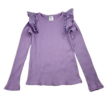 Load image into Gallery viewer, Girls Target, purple stretch cotton ribbed knit ruffle long sleeve t-shirt, EUC, size 5,  