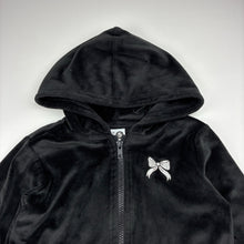 Load image into Gallery viewer, Unisex KID, black velour zip hooded sweater, embroidered bow, EUC, size 5,  
