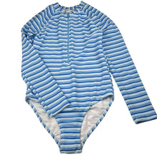 Load image into Gallery viewer, Girls Anko, striped terry zip long sleeve swim one-piece, EUC, size 12,  
