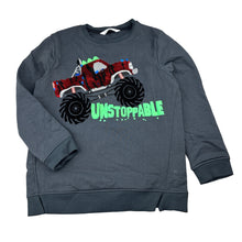Load image into Gallery viewer, Boys M&amp;S, cotton blend fleece lined sweater,flip sequin monster truck, EUC, size 6,  