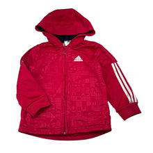 Load image into Gallery viewer, Girls Adidas, red fleece lined hooded long sleeve track top / sweater, GUC, size 2,  