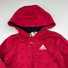 Load image into Gallery viewer, Girls Adidas, red fleece lined hooded long sleeve track top / sweater, GUC, size 2,  