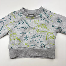 Load image into Gallery viewer, Unisex Lily &amp; Dan, grey cotton blend fleece lined sweater, dinosaur, EUC, size 000,  