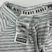 Load image into Gallery viewer, Unisex Bonds, striped cotton blend zip romper Wondersuit, EUC, size 000,  