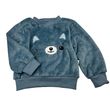 Load image into Gallery viewer, Unisex blue, fleece sweater, embroidered cat, pilling, FUC, size 2,  