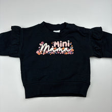 Load image into Gallery viewer, Girls Baby Berry, black cotton blend ruffle fleece lined sweater, EUC, size 000,  