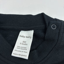 Load image into Gallery viewer, Girls Baby Berry, black cotton blend ruffle fleece lined sweater, EUC, size 000,  