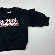 Load image into Gallery viewer, Girls Baby Berry, black cotton blend ruffle fleece lined sweater, EUC, size 000,  
