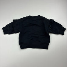 Load image into Gallery viewer, Girls Baby Berry, black cotton blend ruffle fleece lined sweater, EUC, size 000,  