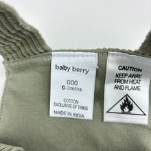 Load image into Gallery viewer, Unisex Baby Berry, green corduroy cotton overalls, EUC, size 000,  
