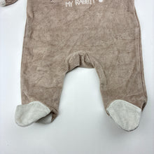 Load image into Gallery viewer, Unisex KIABI, brown cotton blend terry coverall, embroidered rabbit, GUC, size 000,  