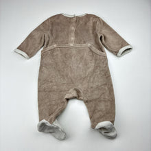 Load image into Gallery viewer, Unisex KIABI, brown cotton blend terry coverall, embroidered rabbit, GUC, size 000,  