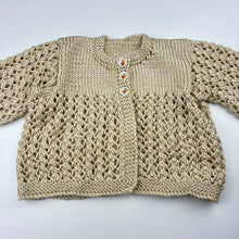 Load image into Gallery viewer, Girls handmade, knit cardigan, bee motif buttons, EUC, size 00,  