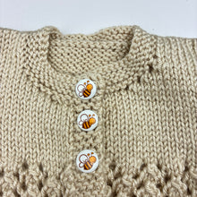 Load image into Gallery viewer, Girls handmade, knit cardigan, bee motif buttons, EUC, size 00,  