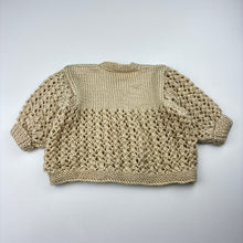 Load image into Gallery viewer, Girls handmade, knit cardigan, bee motif buttons, EUC, size 00,  