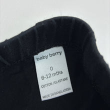 Load image into Gallery viewer, Unisex Baby Berry, black cotton blend leggings, elasticated, GUC, size 0,  