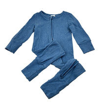 Load image into Gallery viewer, Unisex Baby Berry, blue cotton blend ribbed knit zip romper, GUC, size 0,  