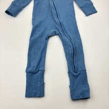 Load image into Gallery viewer, Unisex Baby Berry, blue cotton blend ribbed knit zip romper, GUC, size 0,  
