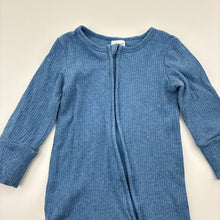 Load image into Gallery viewer, Unisex Baby Berry, blue cotton blend ribbed knit zip romper, GUC, size 0,  