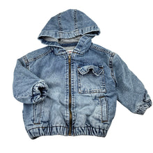 Load image into Gallery viewer, Unisex MINOTI, blue denim zip hooded jacket, GUC, size 0,  