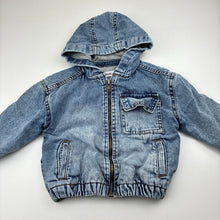 Load image into Gallery viewer, Unisex MINOTI, blue denim zip hooded jacket, GUC, size 0,  