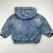 Load image into Gallery viewer, Unisex MINOTI, blue denim zip hooded jacket, GUC, size 0,  