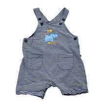 Load image into Gallery viewer, Unisex Ollie's Place, striped cotton shortalls, embroidered, GUC, size 1,  