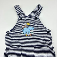 Load image into Gallery viewer, Unisex Ollie's Place, striped cotton shortalls, embroidered, GUC, size 1,  
