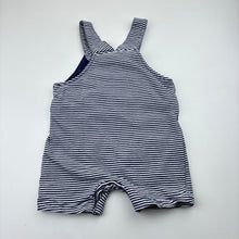 Load image into Gallery viewer, Unisex Ollie's Place, striped cotton shortalls, embroidered, GUC, size 1,  