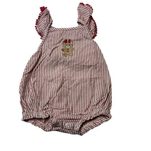 Load image into Gallery viewer, Girls HUX, striped cotton ruffle romper, embroidered, EUC, size 000,  