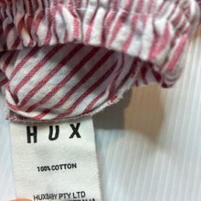 Load image into Gallery viewer, Girls HUX, striped cotton ruffle romper, embroidered, EUC, size 000,  
