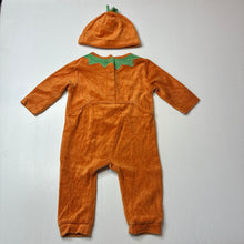Load image into Gallery viewer, Unisex Tex, orange velour romper + hat, embroidered, pumpkin, GUC, size 0-1,  