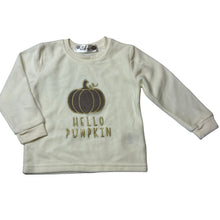 Load image into Gallery viewer, Unisex HELLO PUMPKIN, cream velour pyjama top, embroidered, EUC, size 1,  