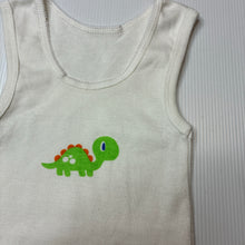 Load image into Gallery viewer, Unisex Tiny Little Wonders, white cotton singlet, dinosaur, GUC, size 1,  