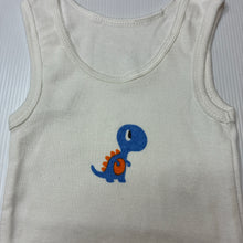Load image into Gallery viewer, Unisex Tiny Little Wonders, white cotton singlet, dinosaur, GUC, size 1,  