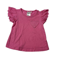 Load image into Gallery viewer, Girls Anko, pink cotton ruffle t-shirt, broderie trim, GUC, size 000,  