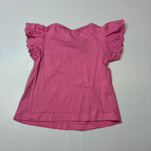 Load image into Gallery viewer, Girls Anko, pink cotton ruffle t-shirt, broderie trim, GUC, size 000,  