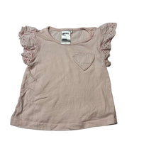 Load image into Gallery viewer, Girls Anko, pink cotton ruffle t-shirt, broderie trim, GUC, size 000,  