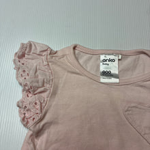 Load image into Gallery viewer, Girls Anko, pink cotton ruffle t-shirt, broderie trim, GUC, size 000,  