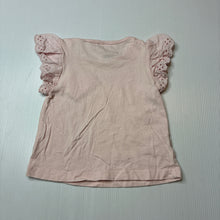 Load image into Gallery viewer, Girls Anko, pink cotton ruffle t-shirt, broderie trim, GUC, size 000,  