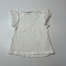 Load image into Gallery viewer, Girls Anko, white cotton ruffle t-shirt, broderie trim, GUC, size 000,  