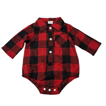 Load image into Gallery viewer, Unisex check, long sleeve collared bodysuit, EUC, size 000,  