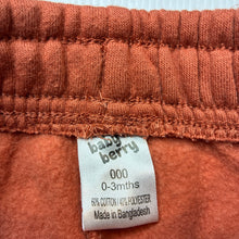 Load image into Gallery viewer, Unisex Baby Berry, rust cotton blend basic fleece lined track pants, elasticated, EUC, size 000,  