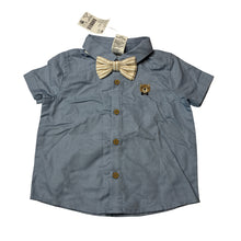 Load image into Gallery viewer, Boys Dymples, blue cotton short sleeve shirt, bow tie, embroidered, NEW, size 00,  