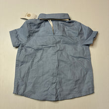 Load image into Gallery viewer, Boys Dymples, blue cotton short sleeve shirt, bow tie, embroidered, NEW, size 00,  