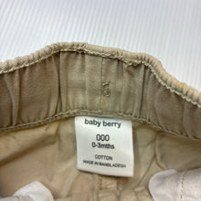 Load image into Gallery viewer, Unisex Baby Berry, beige cotton chino pants, elasticated, GUC, size 000,  