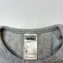 Load image into Gallery viewer, Unisex Anko, grey cotton blend ribbed long sleeve bodysuit, GUC, size 2,  