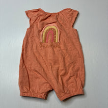 Load image into Gallery viewer, Girls Next, peach cotton romper, rainbow, EUC, size 000,  